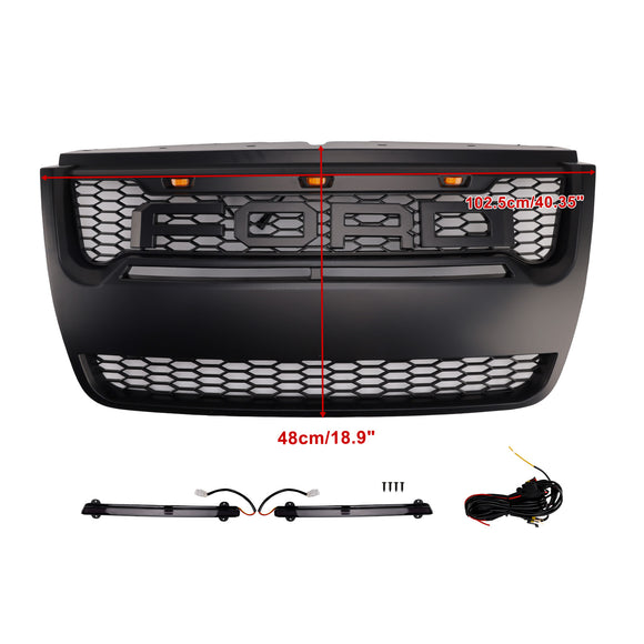 Parrilla de repuesto negra para parachoques delantero estilo Raptor Ford Explorer 2006-2010 con luz LED