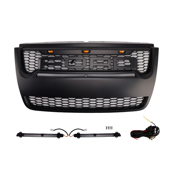 Parrilla de repuesto negra para parachoques delantero estilo Raptor Ford Explorer 2006-2010 con luz LED