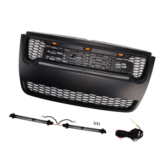 Parrilla de repuesto negra para parachoques delantero estilo Raptor Ford Explorer 2006-2010 con luz LED