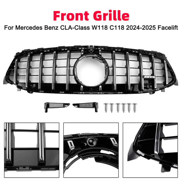 Mercedes Benz Classe CLA 2024-2025 W118 Griglia paraurti anteriore stile C118 GTR, griglia cromata