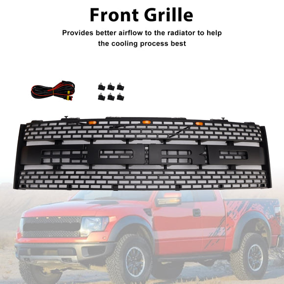 Ford F150 Raptor SVT 2010-2014 Grill Front Bumper Replacement Black Grille W/ LED CL3Z8200DA
