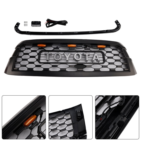 2019-2021 Toyota Sequoia TRD PRO Style Grille Front Bumber Black Black Replacement Grill W/ Letter & LED