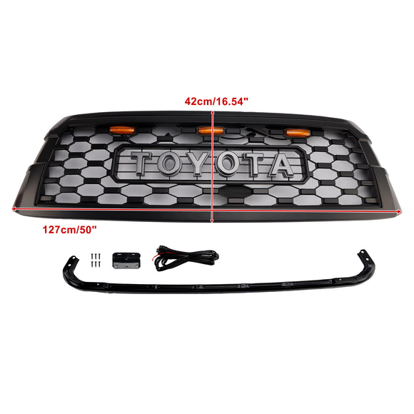 2019-2021 Toyota Sequoia TRD PRO Style Grille Front Bumber Black Black Replacement Grill W/ Letter & LED