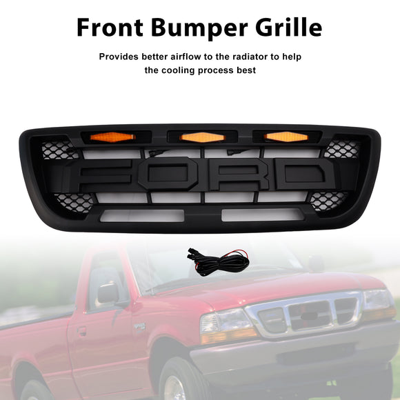 1998-2000 Ford Ranger Raptor Style Grill Grille de remplacement de pare-chocs avant noire avec lumière LED