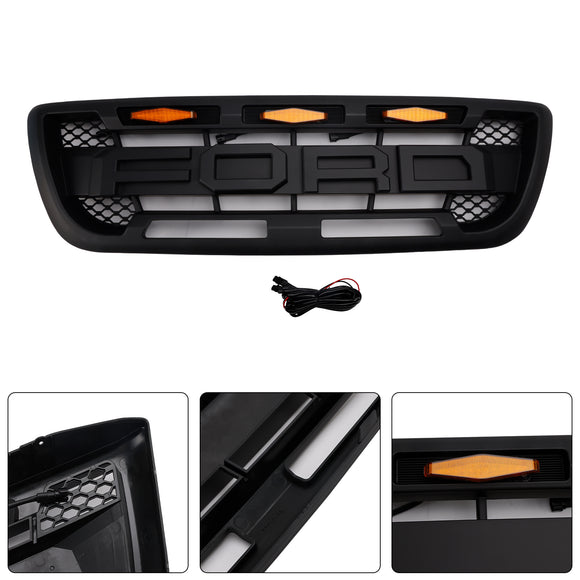 1998-2000 Ford Ranger Raptor Style Grill Grille de remplacement de pare-chocs avant noire avec lumière LED