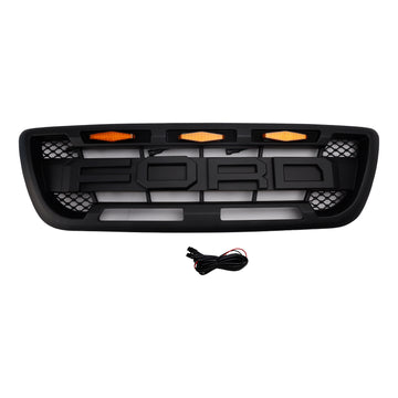 1998–2000 Ford Ranger Raptor Style Grill, schwarzer Frontstoßstangen-Ersatzgrill mit LED-Licht