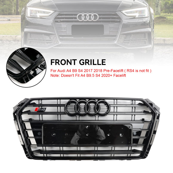 Griglia nera con stecche orizzontali per paraurti anteriore stile Audi A4/S4 B9 S4 2016-2019 con emblema ad anello