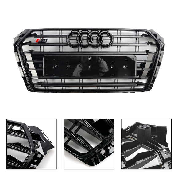 Griglia nera con stecche orizzontali per paraurti anteriore stile Audi A4/S4 B9 S4 2016-2019 con emblema ad anello