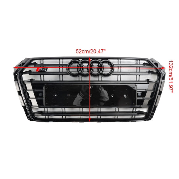 Griglia nera con stecche orizzontali per paraurti anteriore stile Audi A4/S4 B9 S4 2016-2019 con emblema ad anello