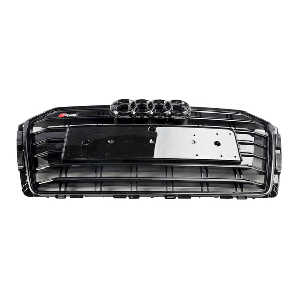 Griglia nera con stecche orizzontali per paraurti anteriore stile Audi A4/S4 B9 S4 2016-2019 con emblema ad anello