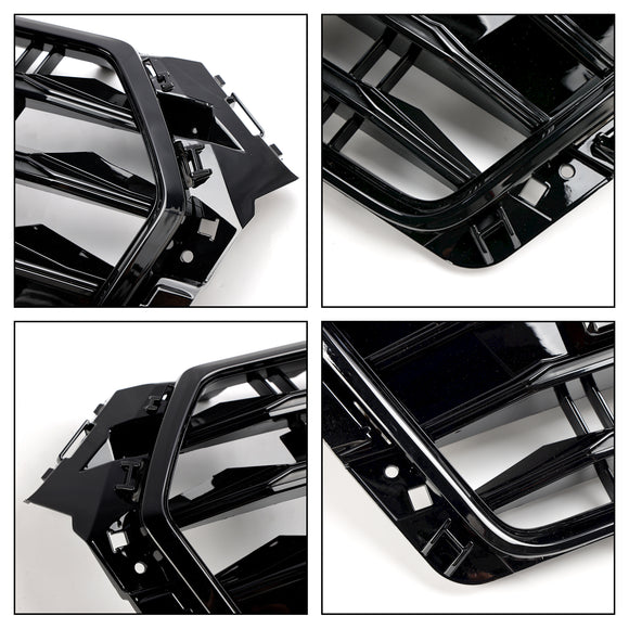 Griglia nera con stecche orizzontali per paraurti anteriore stile Audi A4/S4 B9 S4 2016-2019 con emblema ad anello