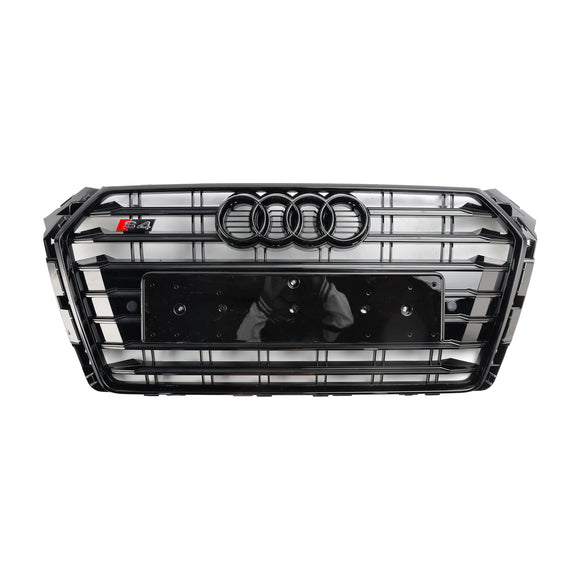 Griglia nera con stecche orizzontali per paraurti anteriore stile Audi A4/S4 B9 S4 2016-2019 con emblema ad anello