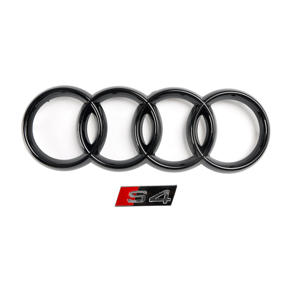 Griglia nera con stecche orizzontali per paraurti anteriore stile Audi A4/S4 B9 S4 2016-2019 con emblema ad anello