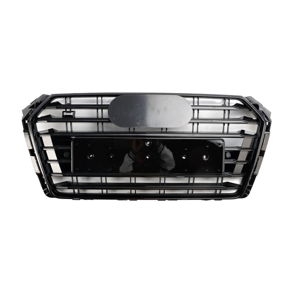Griglia nera con stecche orizzontali per paraurti anteriore stile Audi A4/S4 B9 S4 2016-2019 con emblema ad anello