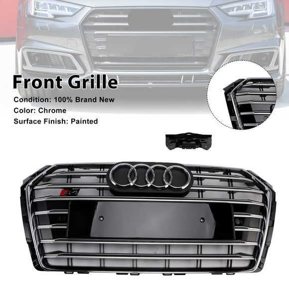 Grille de calandre hexagonale en maille de pare-chocs avant de Style S4 pour Audi A4/S4 B9 2017-2018 chromée