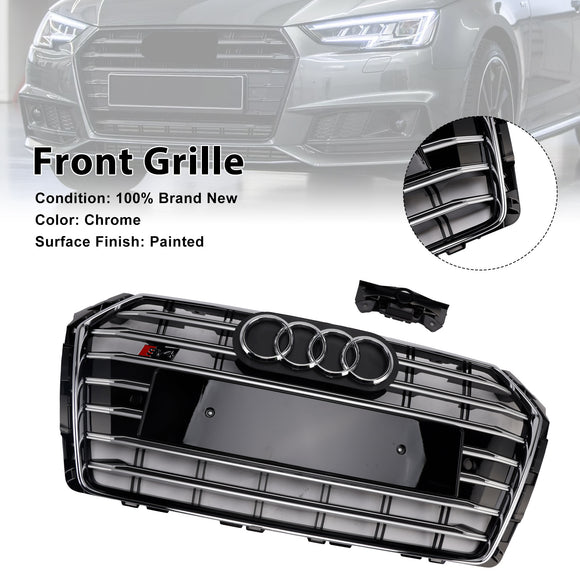 Grille de calandre hexagonale en maille de pare-chocs avant de Style S4 pour Audi A4/S4 B9 2017-2018 chromée