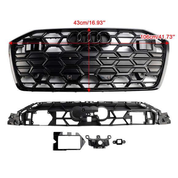 Audi A6/A6 Sline/S6 C8 2019-2023 S6 Parrilla estilo panal Parrilla de parachoques delantero negra con emblema negro