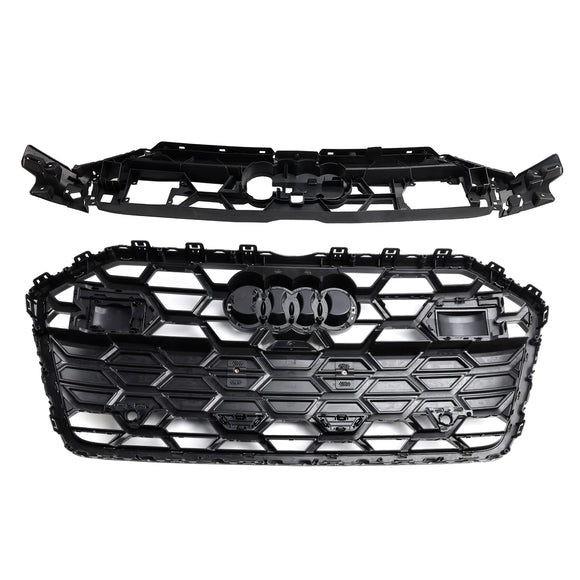 Audi A6/A6 Sline/S6 C8 2019-2023 S6 Parrilla estilo panal Parrilla de parachoques delantero negra con emblema negro