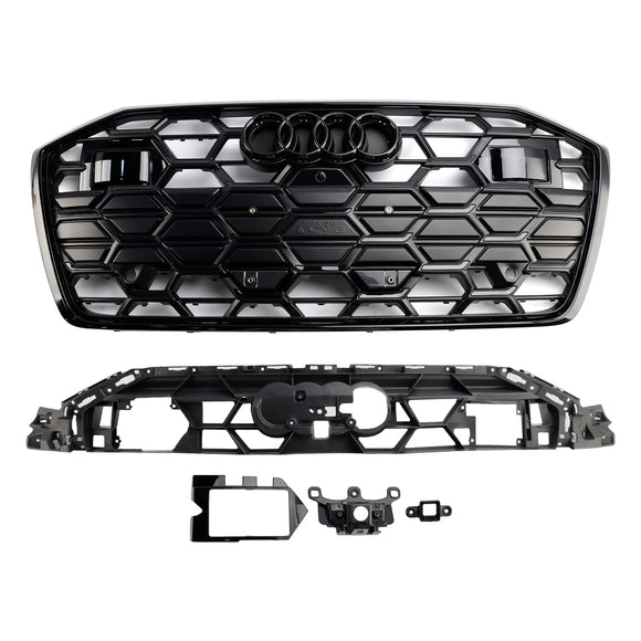 Audi A6/A6 Sline/S6 C8 2019-2023 S6 Parrilla estilo panal Parrilla de parachoques delantero negra con emblema negro