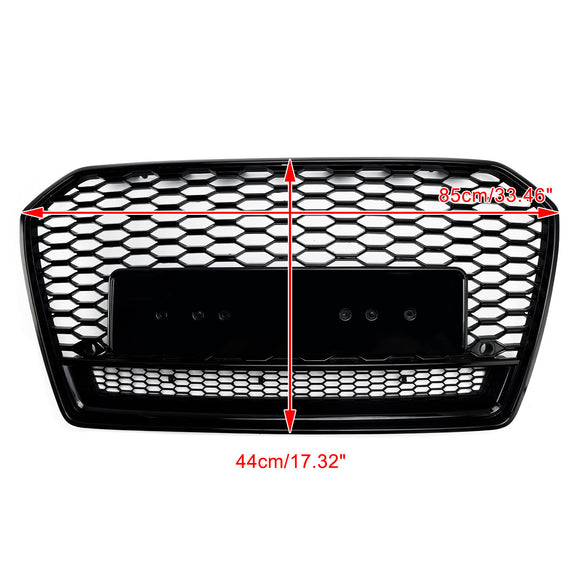 Audi A6/S6 C7 2015-2018 Facelift RS6 Style Grille avant en nid d'abeille Grille noire avec emblème argenté
