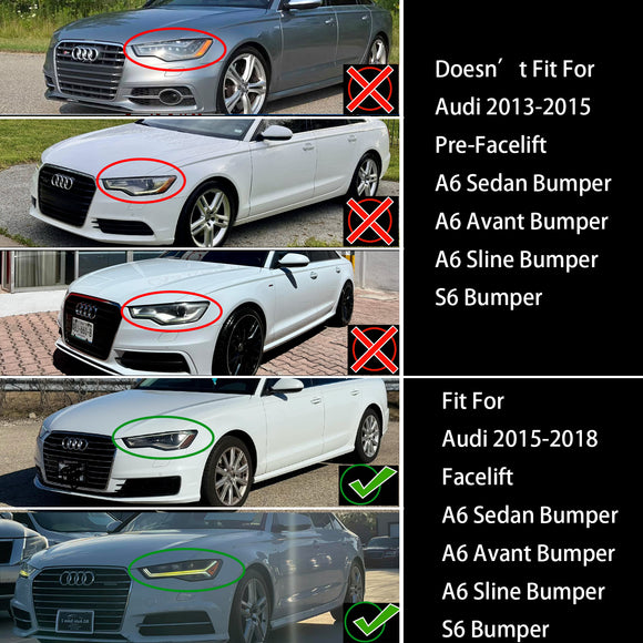 Audi A6/S6 C7 2015-2018 Facelift RS6 Style Grille avant en nid d'abeille Grille noire avec emblème argenté