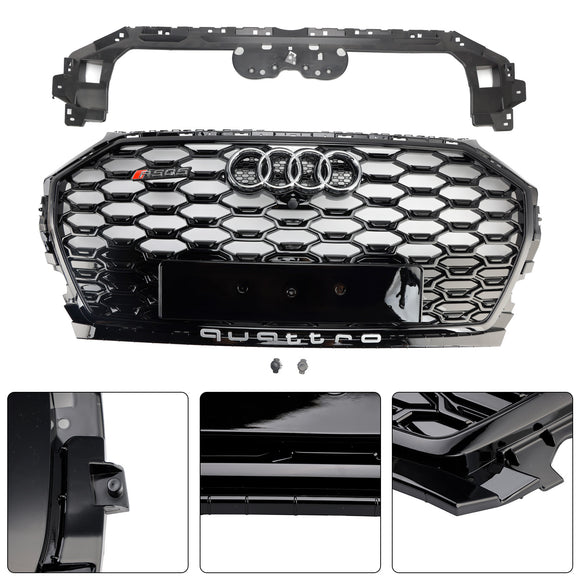 Parrilla estilo Audi Q5/SQ5 RSQ5 2021-2025, parachoques delantero, malla de panal, parrilla negra con emblema de anillo