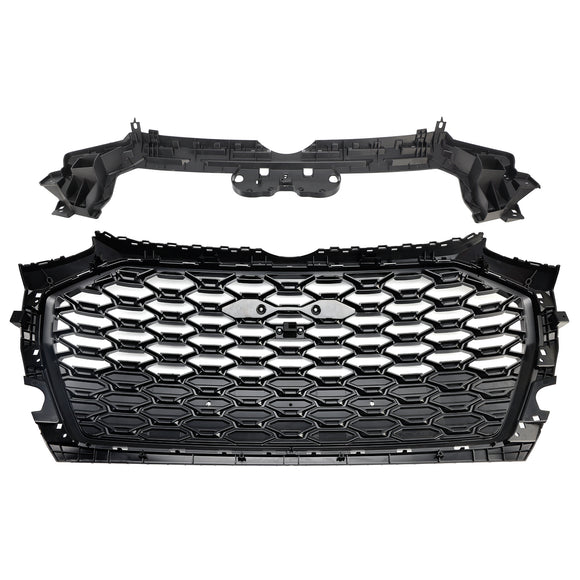 Parrilla estilo Audi Q5/SQ5 RSQ5 2021-2025, parachoques delantero, malla de panal, parrilla negra con emblema de anillo