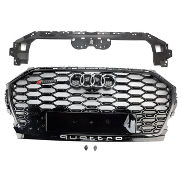 Calandre de Style Audi Q5/SQ5 RSQ5 2021 – 2025, pare-choc avant en maille nid d'abeille noire avec emblème d'anneau
