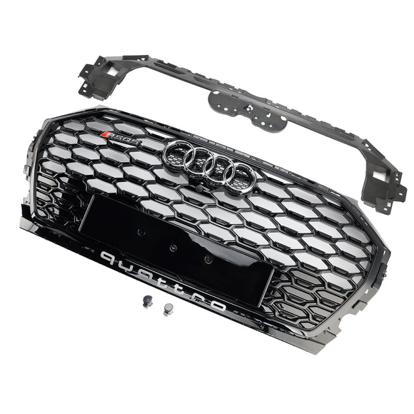 Parrilla estilo Audi Q5/SQ5 RSQ5 2021-2025, parachoques delantero, malla de panal, parrilla negra con emblema de anillo