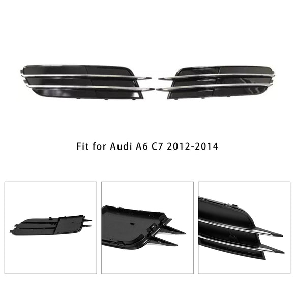 2012-2015 Audi A6 C7 Pre-Facelift Honycomb Lower Grille 2PCS Front Bumper Fog Light Black Cover Grill