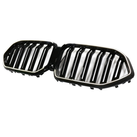 Rejilla de parachoques delantero de doble listón compatible con BMW X6 G06 M60i 2023-2025 con orificio para cámara