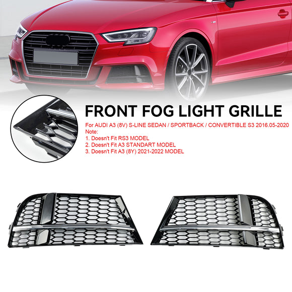 2016.5-2020 Audi A3 (8V) S-LINE / S3 Front Fog Light Cover Bezel Grill Black Chrome Honeycomb Grille 8V3807681AE 8V3807682Q