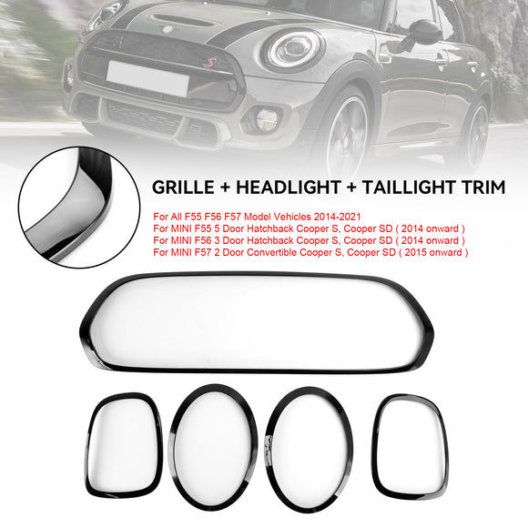 Mini F56 3 Door Hatchback Cooper S, Cooper SD 2014-2021 Black Grill + Headlight + Taillight Trim Generic