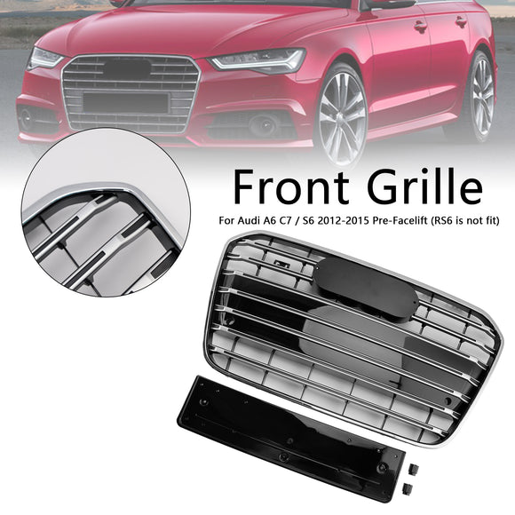 Rejilla de parachoques delantero estilo S6 compatible con Audi A6 C7 2012-2015 cromada