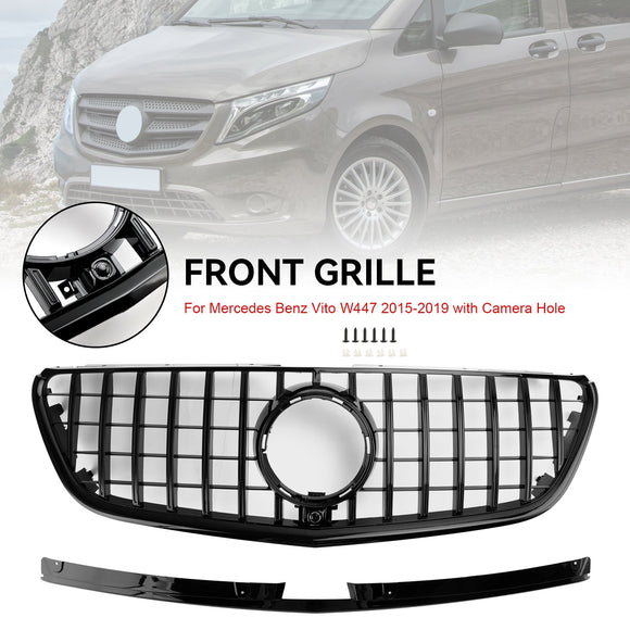 Mercedes-Benz Vito 2015-2019 W447 Parrilla de parachoques delantera estilo GT 111CDI 114CDI 116CDI 119CDI en negro brillante