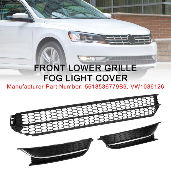 Volkswagen 2012-2015 Passat 5618536779B9 VW1036126 Front Lower Grille + Fog Light Cover W/O Hole Combo Set