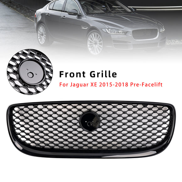 Griglia per paraurti anteriore a nido d'ape nera lucida, adatta per Jaguar XE 2015-2018