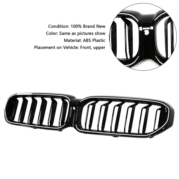 BMW 5 Series G30 G38 2021-2024 Black Front Kindey Grill Air Intake Radiator Double Slat Grille W/ LED Strip Light
