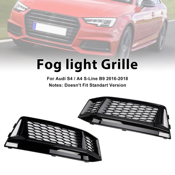 Audi A4 Sline/S4 B9 2016-2018 2 STÜCKE Wabengitter Unterer Kühlergrill Frontstoßstange Nebelscheinwerferabdeckung Schwarzer Grill 8W0 807 681 F 8W0 807 682 F