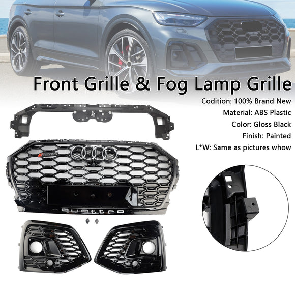 Parrilla delantera tipo panal estilo RS para Audi Q5 Sline 2021-2025 & Cubierta de luz antiniebla