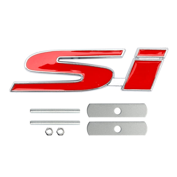 Si Front Bumper Grille Emblem for Honda Grill Red Chrome / Black Chrome / Red Black Decal Badge