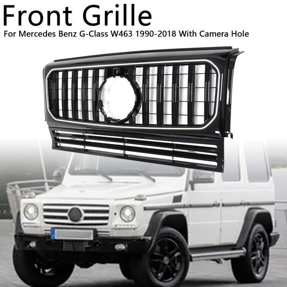 Mercedes Benz Clase G 1990-2018 W463 Parrilla delantera negra brillante, parachoques delantero de repuesto, rejilla negra del radiador con luz LED