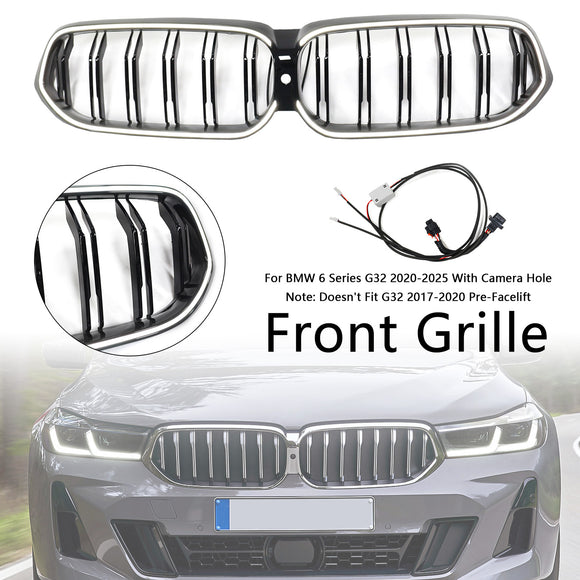 Doppelter Lamellen-Front-Nierengrill, schwarz, passend für BMW 6er G32 2020–2025