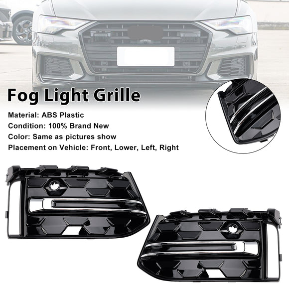Audi A6 C8 2023-2025 Parrilla de cubierta cromada negra 2 piezas Parachoques delantero Luz antiniebla Rejilla embellecedora