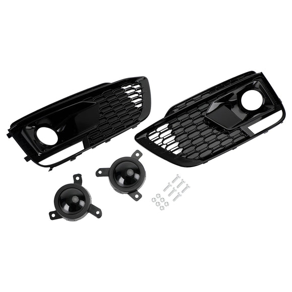 2018-2021 Audi Q5 Sline / SQ5 FY Honeycomb Fog Light Grille Front Bumper Lower Black Cover Grill W/ ACC Hole
