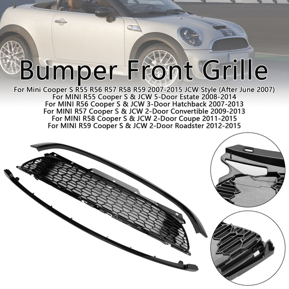 Mini Cooper S R55 R56 R57 R58 R59 2007-2015 JCW Style 3 pièces grille de remplacement de calandre avant noir brillant
