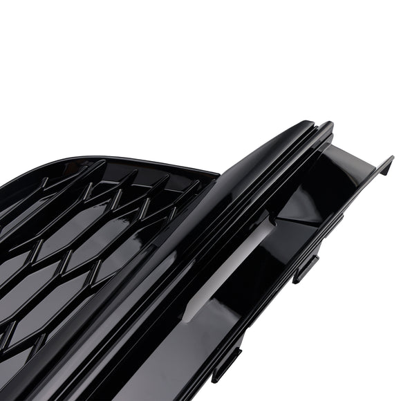Front Bumper Fog Light Honeycomb Grille Cover Glossy Black Grill Fit Audi A5 S-Line S5 2017-2019
