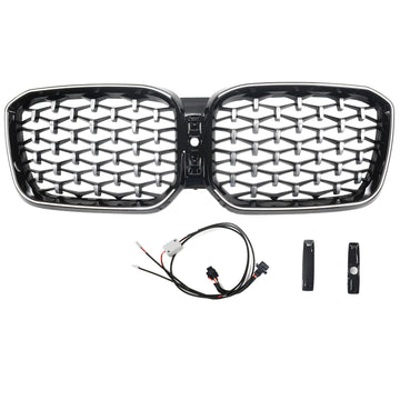 2022-2025 BMW X3 G01/X4 G02 Chrome diamant noir calandre pare-chocs avant calandre de remplacement avec bande lumineuse LED
