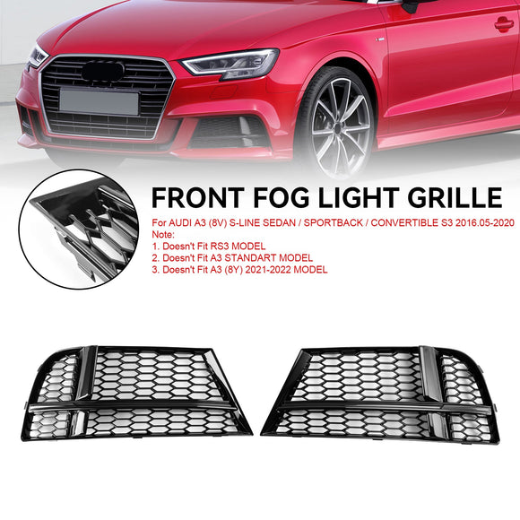 2017-2020 Audi A3 S-Line / S3 8V Honeycomb Lower Grill Front Bumper Fog Light Lower Black Cover Grille 8V3807681AE 8V3807682Q