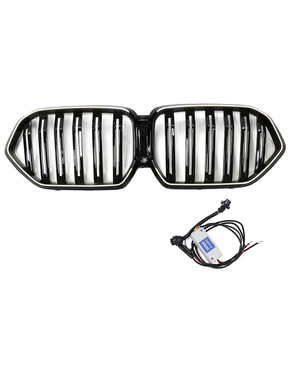 Rejilla de parachoques delantero de doble listón compatible con BMW X6 G06 M60i 2023-2025 con orificio para cámara